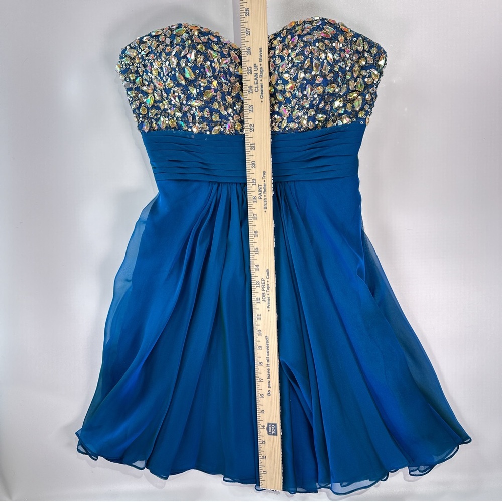 La Femme Blue Beaded Chiffon Strapless Prom Dress Womens 2 Formal Evening - Picture 12 of 12